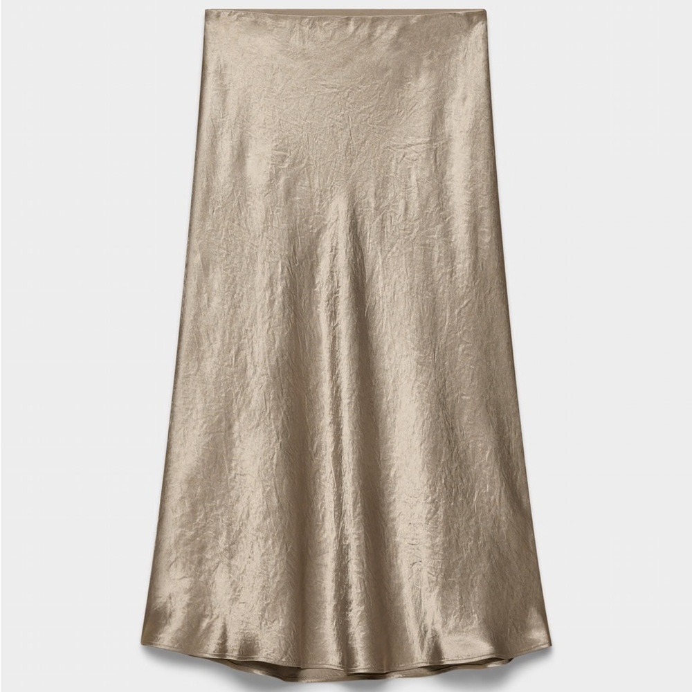 NWOT ARITZIA BABATON Metallic Nomad Taupe, Washable Silky Slip Midi Skirt (6)